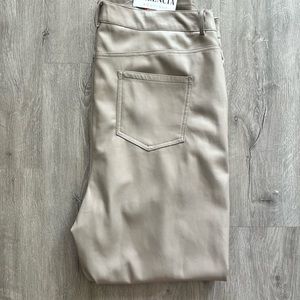DEX brand. Faux leather pants. Taupe. Cuts above ankle